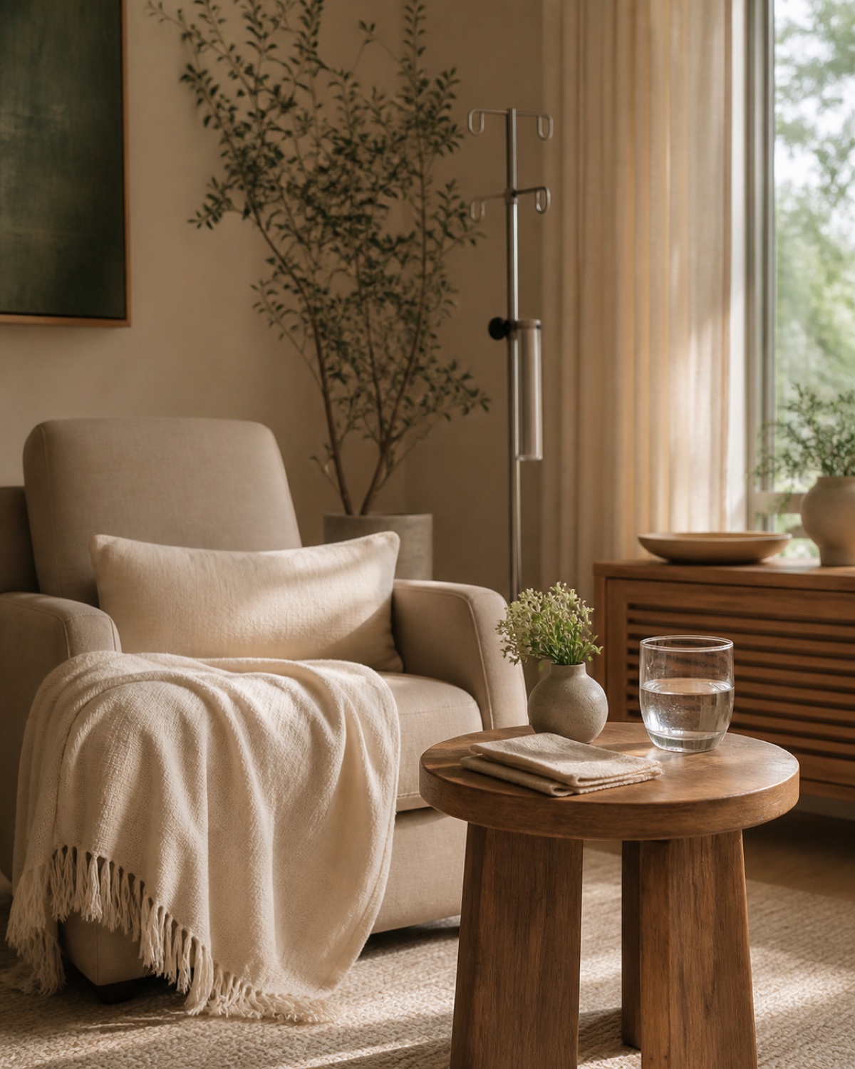 A serene private room prepared for an advanced therapeutic visit