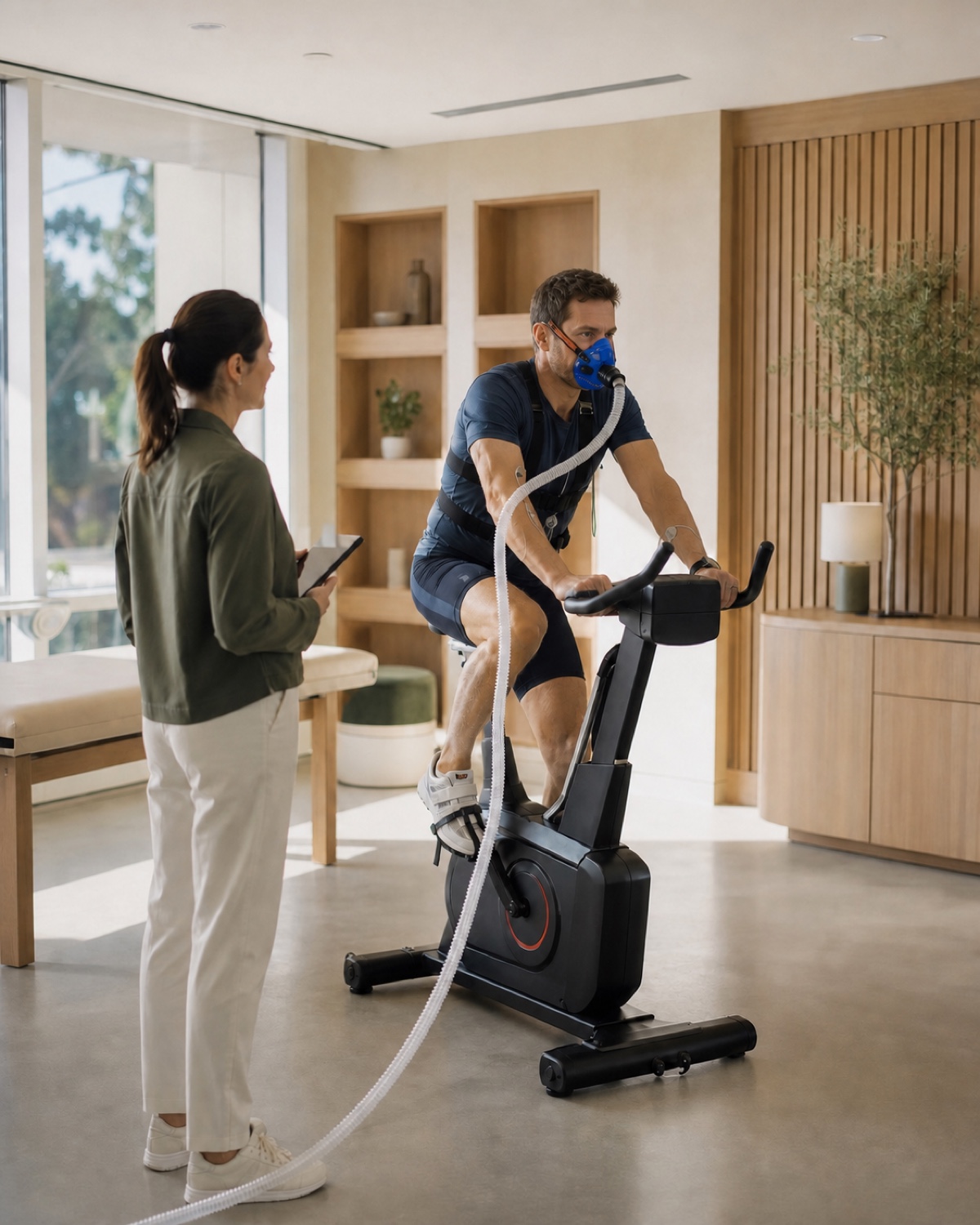 A member completing a supervised aerobic fitness assessment