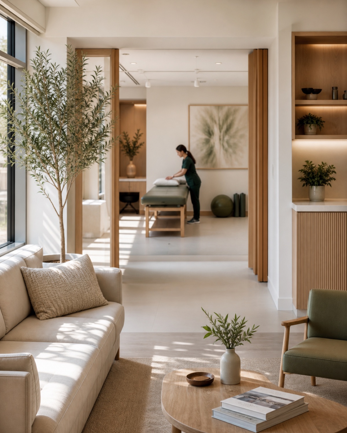 A connected consultation and movement space prepared for a member